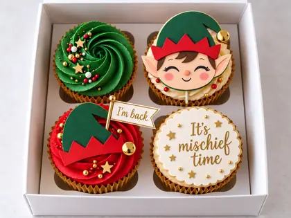 Elf Arrival four cupcake box, Jay's Bakes