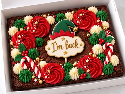 Elf Arrival half brownie slab, Jay's Bakes