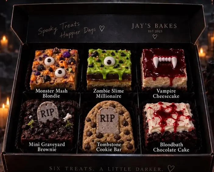 The Halloween Box, six themed treats, Jay's Bakes