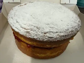 Victoria sponge, cream and strawberry jam, Jay's Bakes